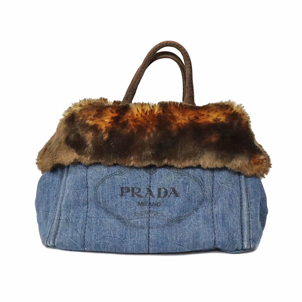 Prada Canapa Tote Bag Canvas Leather Python Black… - image 1